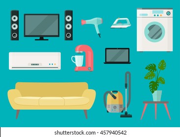 Home living comfort electronics appliances. Vector flat illustration 