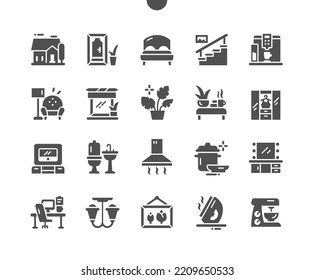 Home and living. House, door, bed, stairs, wardrobe, bathroom and other. Makeup table. Vector Solid Icons. Simple Pictogram