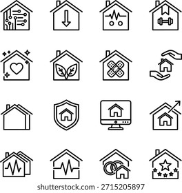Home Living Icon Set - Ilustração Vetorial de Casa, Bem-estar Comunidade Contorno Symbols.eps
