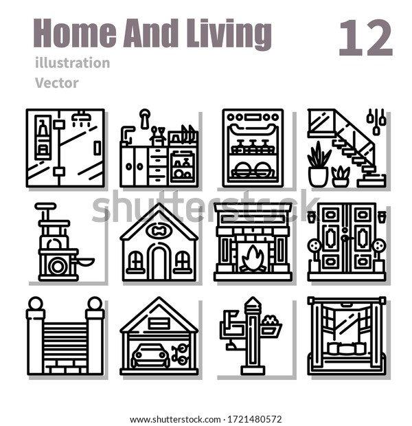 Home And Living icons Outline symbol, vector and\
illustration set 3