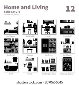 Home and Living icons set, Solid, vector and illustration set 2