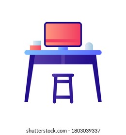 Home Living Personal Computer Desk Icon in Flat Icon Style with Gradient Peach and Purple Color for Apps Icon