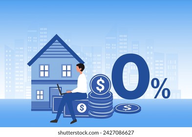 Home load, refinace and real estate mortgage with 0% interest rate. Promotion campaign in financial, banking business vector illustration