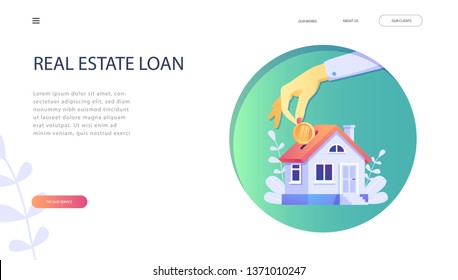 Home Loan concept, Rent,  Buying a property. Real estate agent at work,  investment, mortgage, house loan, account, banking, Hands with a house and with banknotes. Concept for presentation, web page