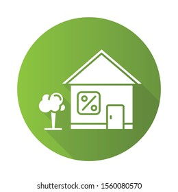 Home loan green flat design long shadow glyph icon. Credit with interest rate to buy real estate building. Buying, renting house. Borrow money to purchase apartment. Vector silhouette illustration