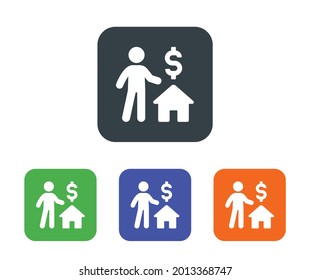 Home loan icon. Containing person, house, real estate, dollar currency icon.