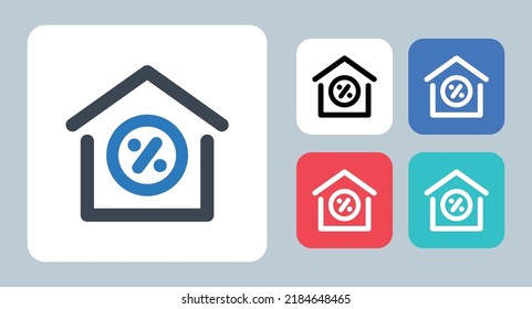 Icono de Préstamo residencial - ilustración vectorial. Hogar, Casa, Préstamo, Hipoteca, Inmobiliaria, Edificio, Porcentaje, línea, contorno, plano, íconos.