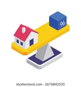 Ilustración vectorial isométrica de préstamo hipotecario.