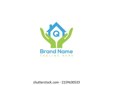 Home Loan Logo On Letter Q Template. Home Loan On Q Letter, Initial Home Loan Sign Concept Template