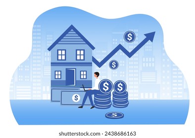 Préstamo de vivienda, tasa de interés de préstamo hipotecario con gráfico de crecimiento. Incremento de las tasas de interés, bienes raíces e inversión inmobiliaria ilustración vectorial 