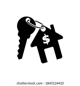 Home loan.Keychain with key ring and a pendant house locket. Key chain with house locket vector icon