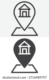 Ícone do endereço do local inicial definido em estilo diferente. Versões de contorno de linha e ícone sólido. Símbolo e sinal de vetor de traçado editável. Ícone de endereço para navegação e interface do usuário de mapas.