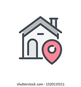 Home location color line icon. House with pointer vector outline colorful sign.