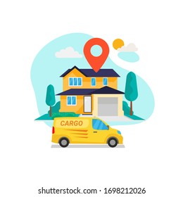 HOME LOCATION DELIVERY, CAR CARGO SHIPPING TO HOME VECTOR EPS 10