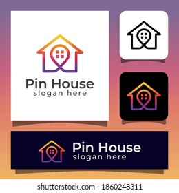 home location with house and map marker logo. real estate with pin logo design