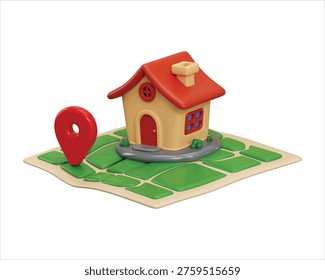 Home location icon 3d render concept of sweet house with prime location icon on map pin icon vector illustration