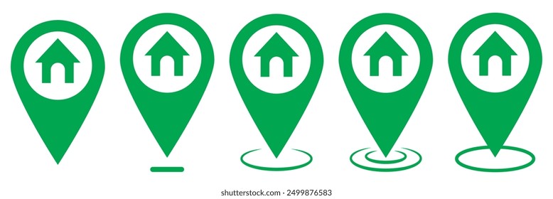 Home location icon set in green color. Location vector icon set isolated on white background.