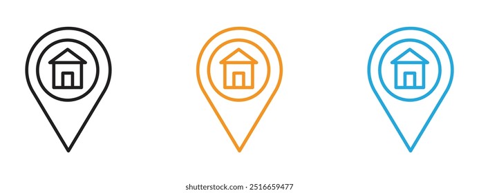 Icono de ubicación en casa Conjunto de ilustración de línea delgada