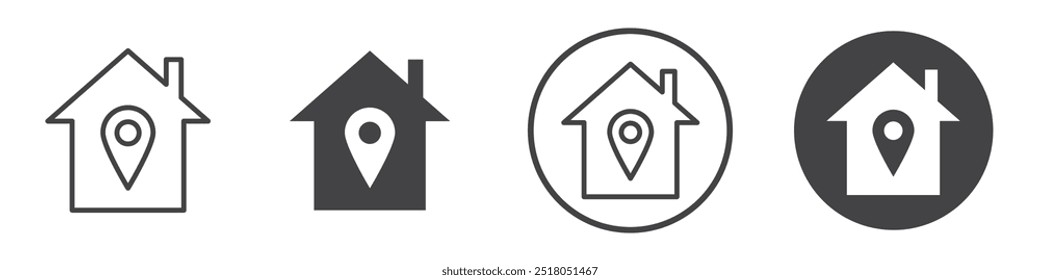 Ilustración de línea delgada de icono de ubicación en el hogar