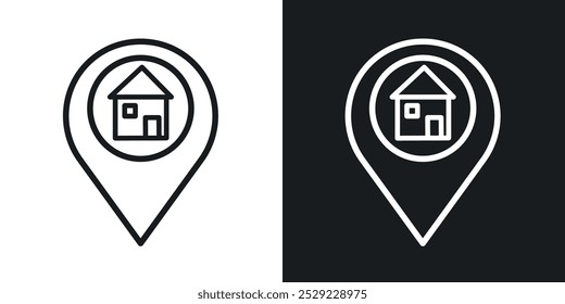 Home-Standort-Symbol in dünner schwarzer Linie. Flache einfache Vektorsymbol-Illustration.