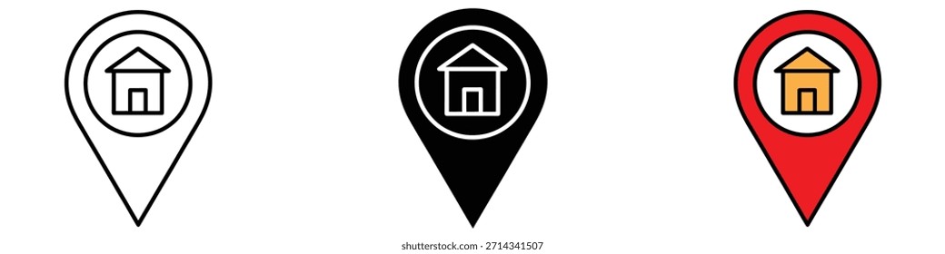 Symbolvektor für die Heimatadresse. Symbol für digitale Navigation und Suche nach Objekten. Vektorgrafik.