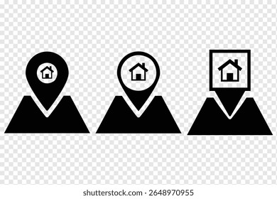 Home location icon vector sign. House location pin icon for real estate and navigation.
Map pin icon. Map pin icon set. location marker. eps 10