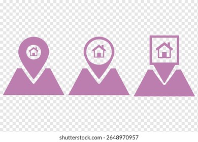 Home location icon vector sign. House location pin icon for real estate and navigation.
Map pin icon. Map pin icon set. location marker. eps 10