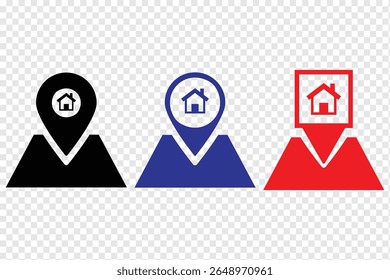Home location icon vector sign. House location pin icon for real estate and navigation.
Map pin icon. Map pin icon set. location marker. eps 10