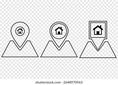 Home location icon vector sign. House location pin icon for real estate and navigation.
Map pin icon. Map pin icon set. location marker. eps 10