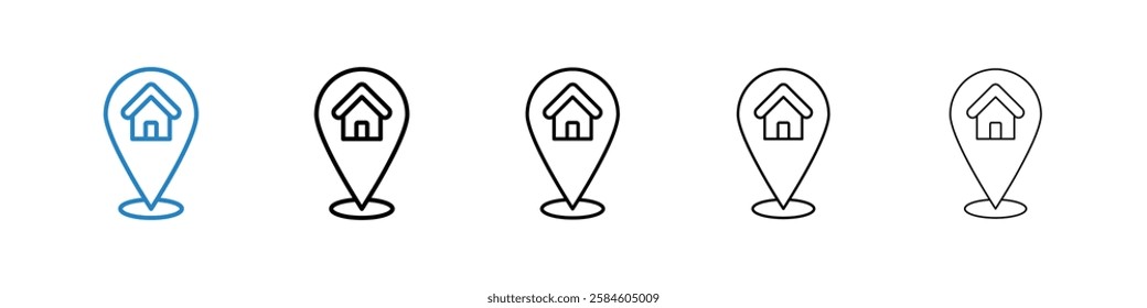 Home location icons in five different stroke sizes