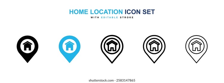 Home location icons vector collection in black and blue colors on white background