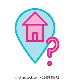 ubicación en el hogar con diseño de ilustración vectorial de línea de interrogación y estilo de relleno