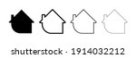Home location label. House icon with speech bubble. Various houses. Editable drawing. Icon set of various thicknesses. Vector on a white background.