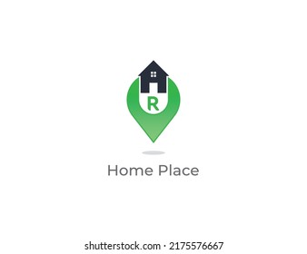 Home Location Logo Concept sign icon symbol Design with Letter R. Home and Pin Combination. Vector illustration logo template