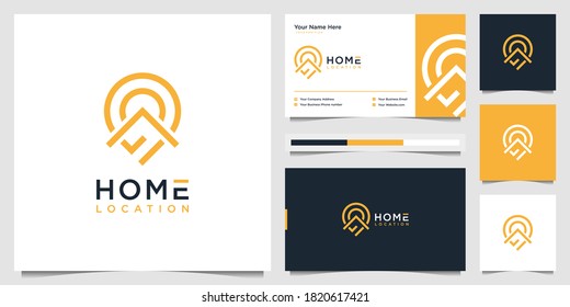 home location logo design and business card template. simple logo home and pin map location symbol real estate.