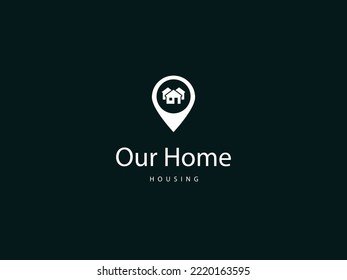 Home location logo design, Our Home logo, Pin icon with home combination logo design template