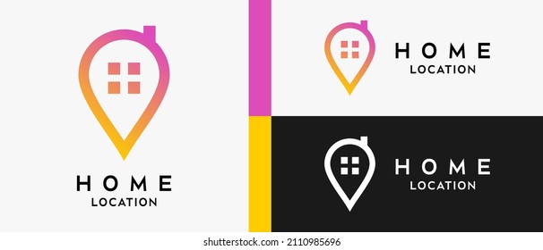 home location logo design template with house icon elements concept in line art. pin logo illustration, map, location, home, house, icon, building Premium Vector