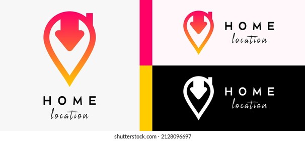 home location logo design template with creative abstract concept of arrow in pin icon. map or location icon vector illustration, premium vector