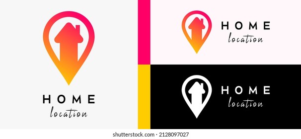 home location logo design template with arrow creative concept in pin icon. map or location icon vector illustration, premium vector