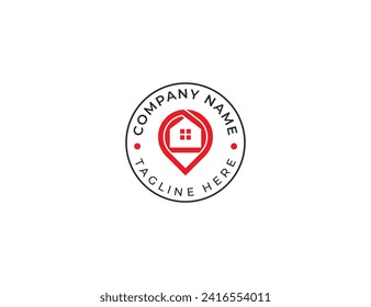 Plantilla de diseño del logotipo de ubicación en el hogar. Casa combinada con mapa de pines