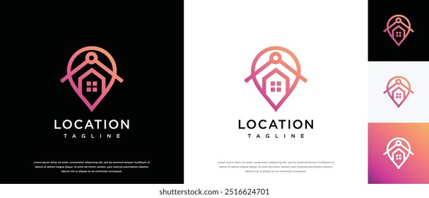 Home Location Logo Design Template. Modern home building and location logo design