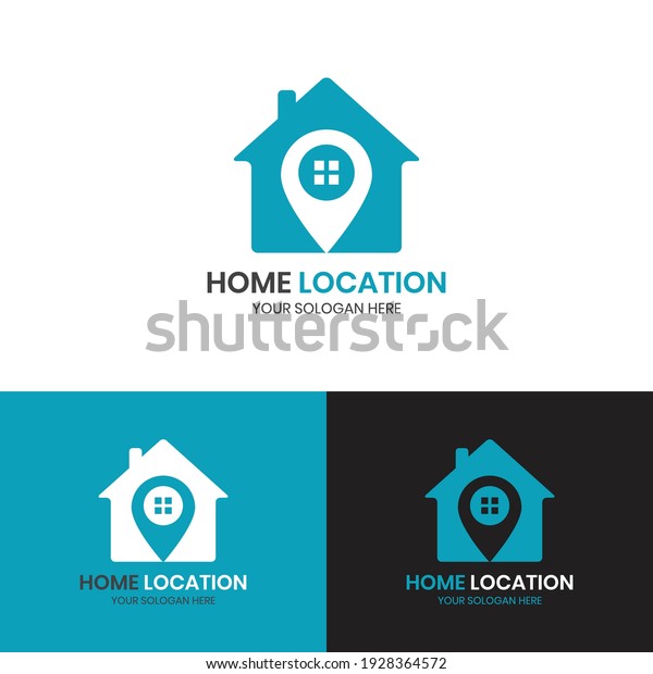 Home location logo with line art and real estate\
illustration. Pin, map, location, home, house, icon, building\
Premium Vector.