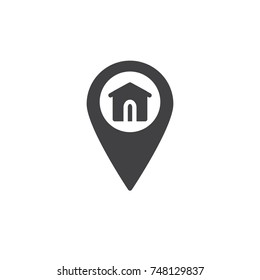 Home location marker icon vector, filled flat sign, solid pictogram isolated on white. Map direction house symbol, logo illustration.