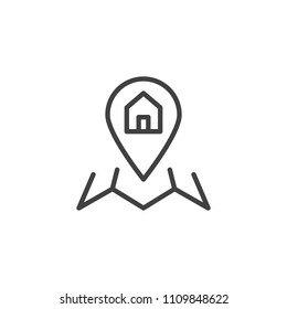 Home Location outline icon. linear style sign for mobile concept and web design. Map pointer house simple line vector icon. Symbol, logo illustration. Pixel perfect vector graphics