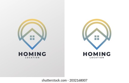 Home Location with Pin Map Line Style Logo Design Template Element