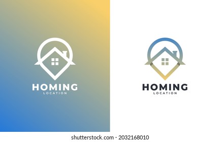 Home Location with Pin Map Line Style Logo Design Template Element