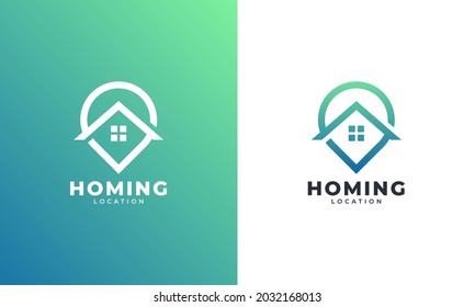 Home Location with Pin Map Line Style Logo Design Template Element