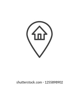 Home location pin outline icon. linear style sign for mobile concept and web design. House map marker simple line vector icon. Symbol, logo illustration. Pixel perfect vector graphics