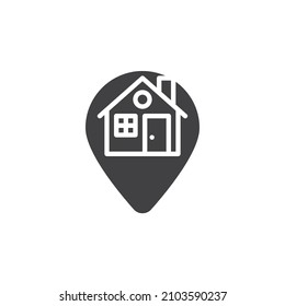 Home Location pin vector icon. House place filled flat sign for mobile concept and web design. Home Point glyph icon. Symbol, logo illustration. Vector graphics
