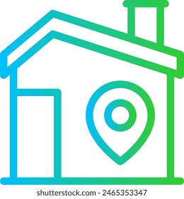 Home location real estate icon with blue and green gradient outline style. location, home, place, pin, icon, map, gps. Vector Illustration